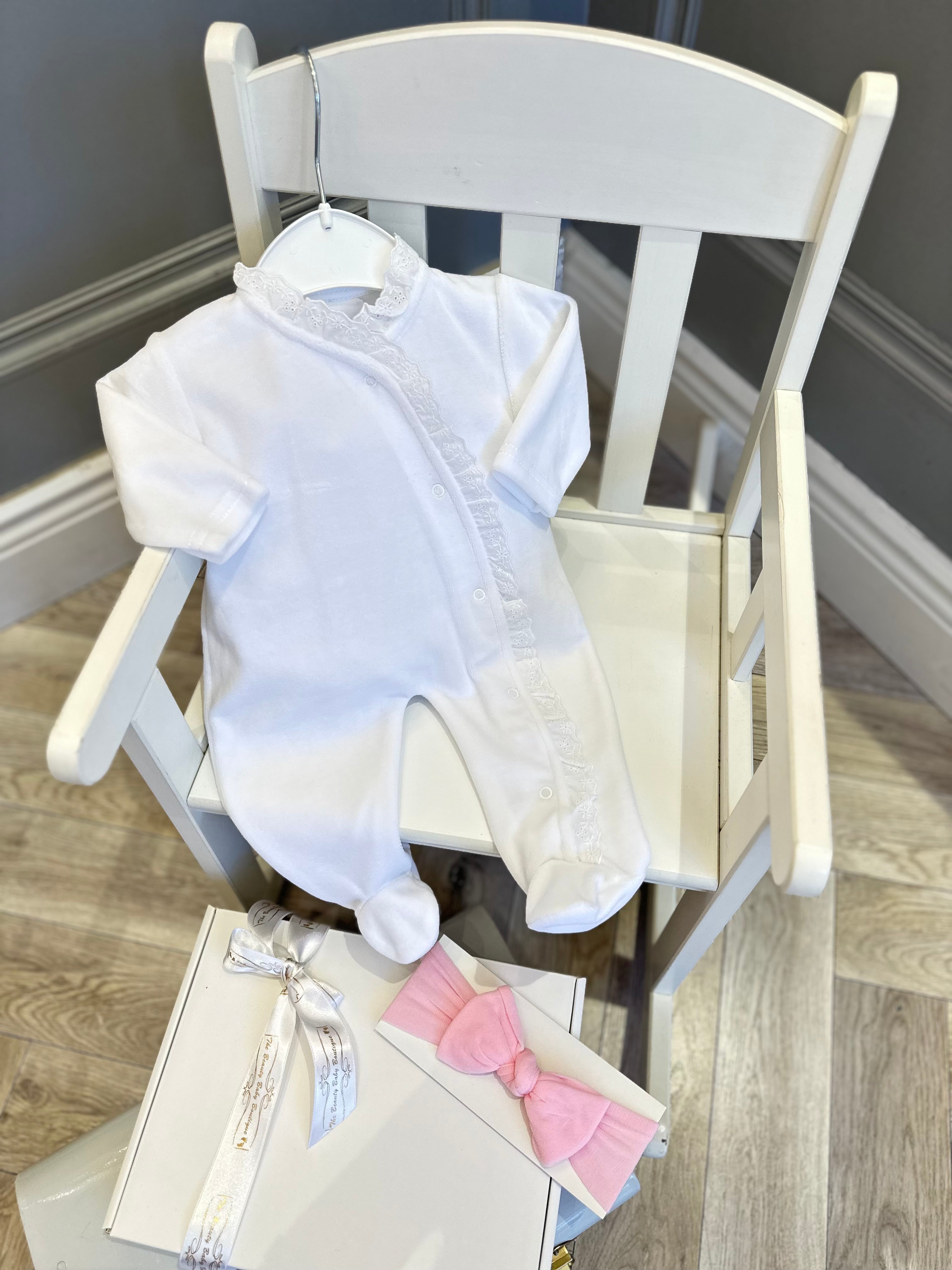 White velour baby grow