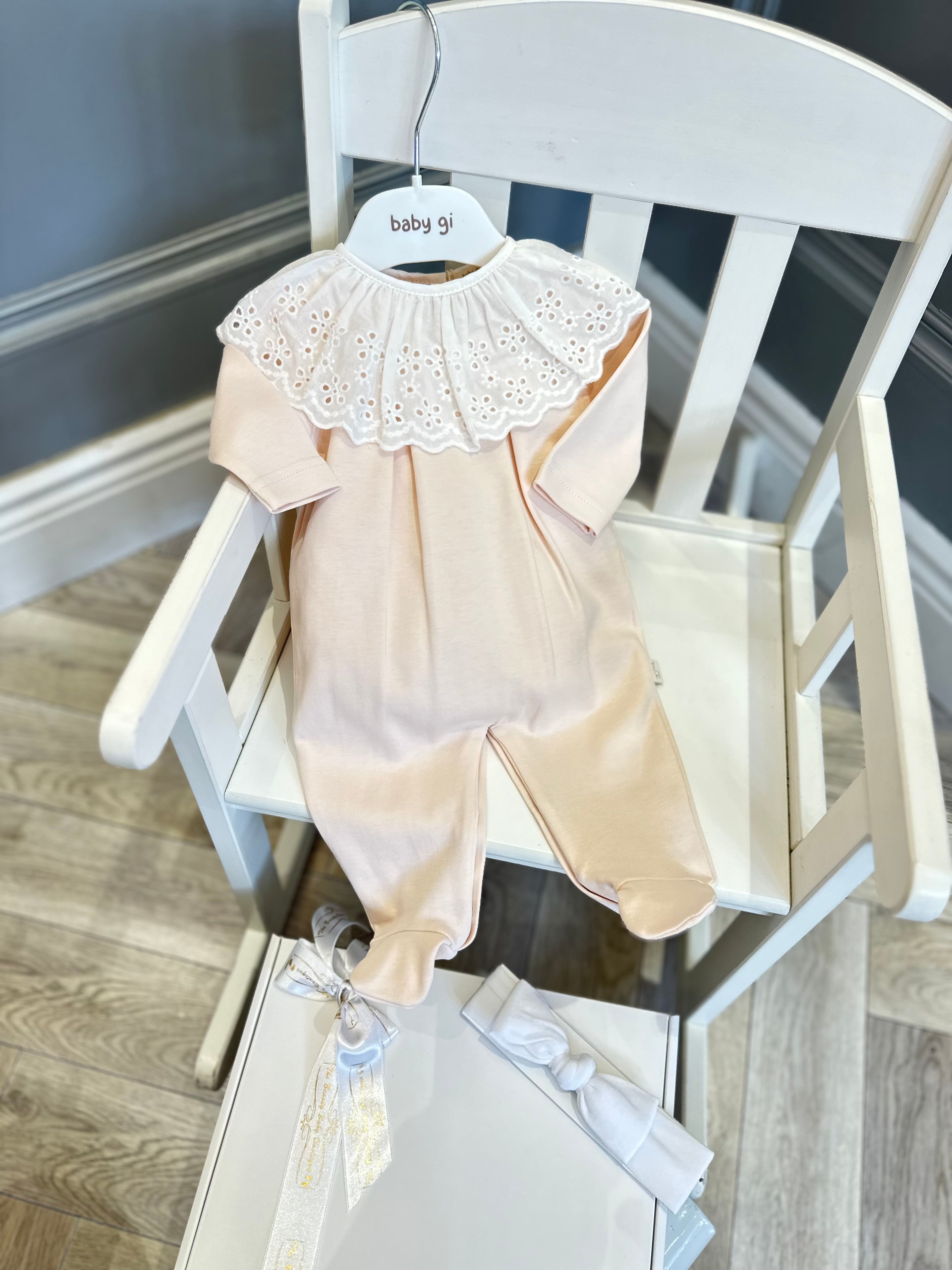 Baby Gi peach frill babygrow