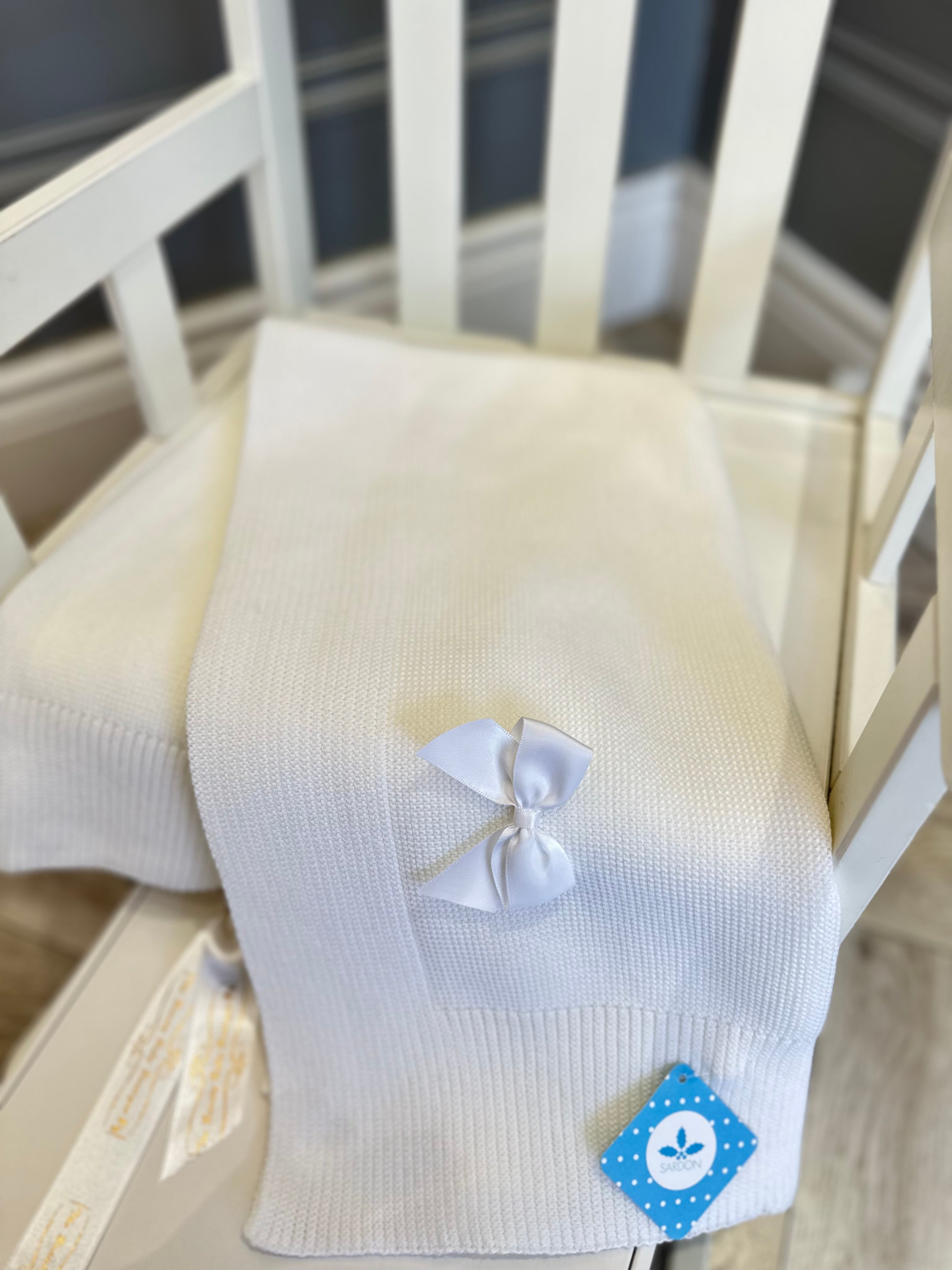 Ivory Sardon Blanket with bow