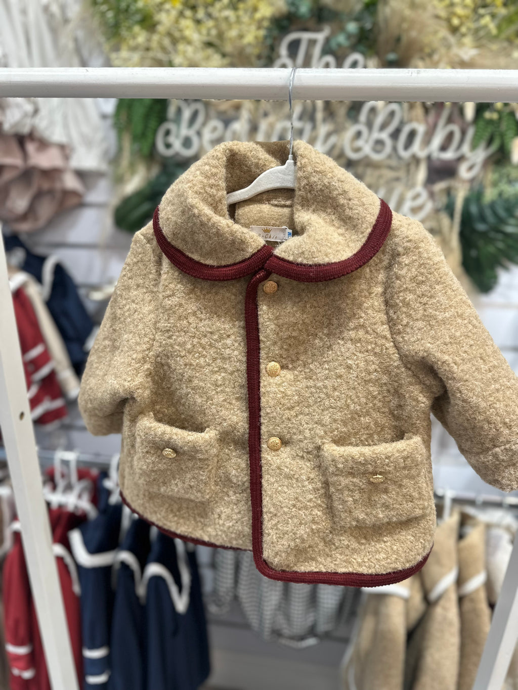 Be Chic boys beige & red boucle coat