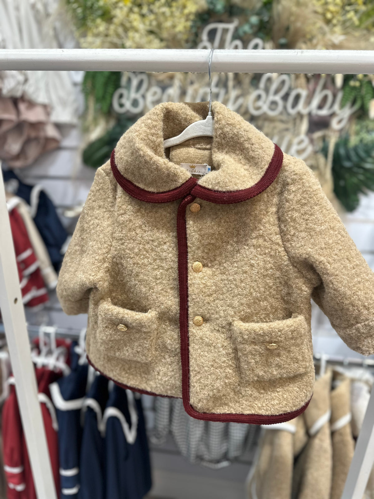Be Chic boys beige & red boucle coat