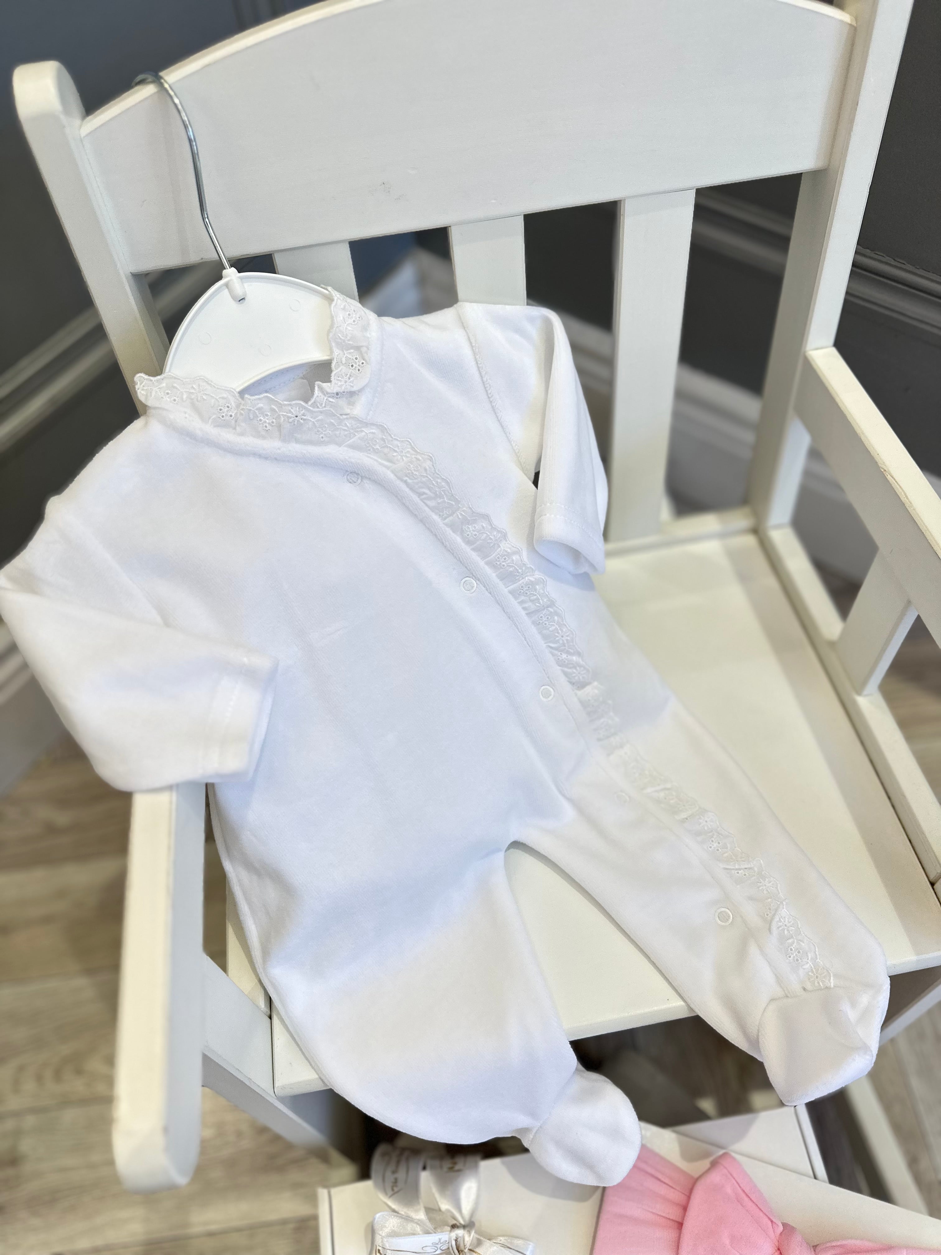 White velour baby grow