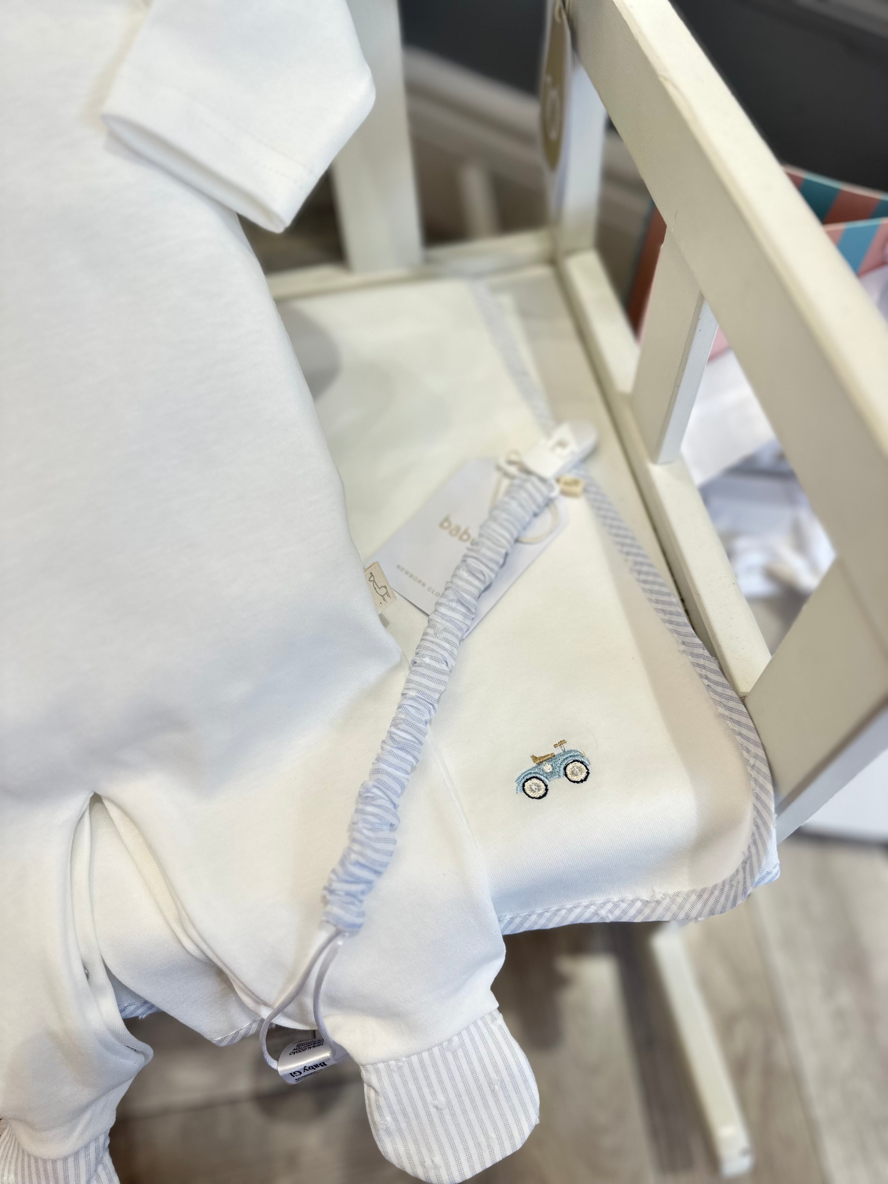 Baby Gi White & blue stripe soother clip
