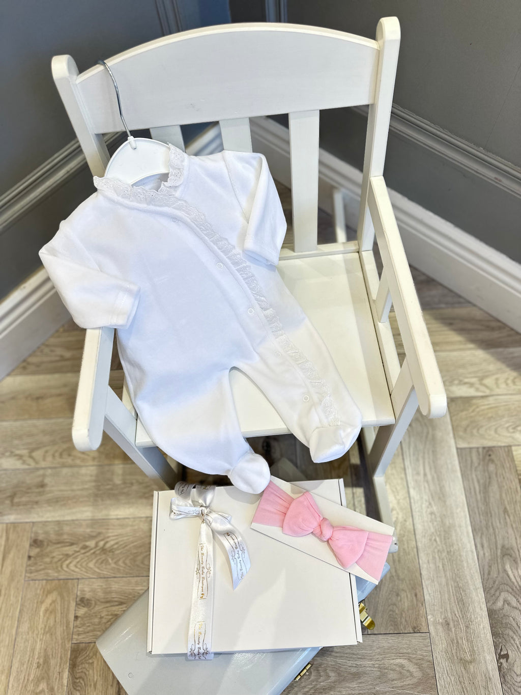 White velour baby grow