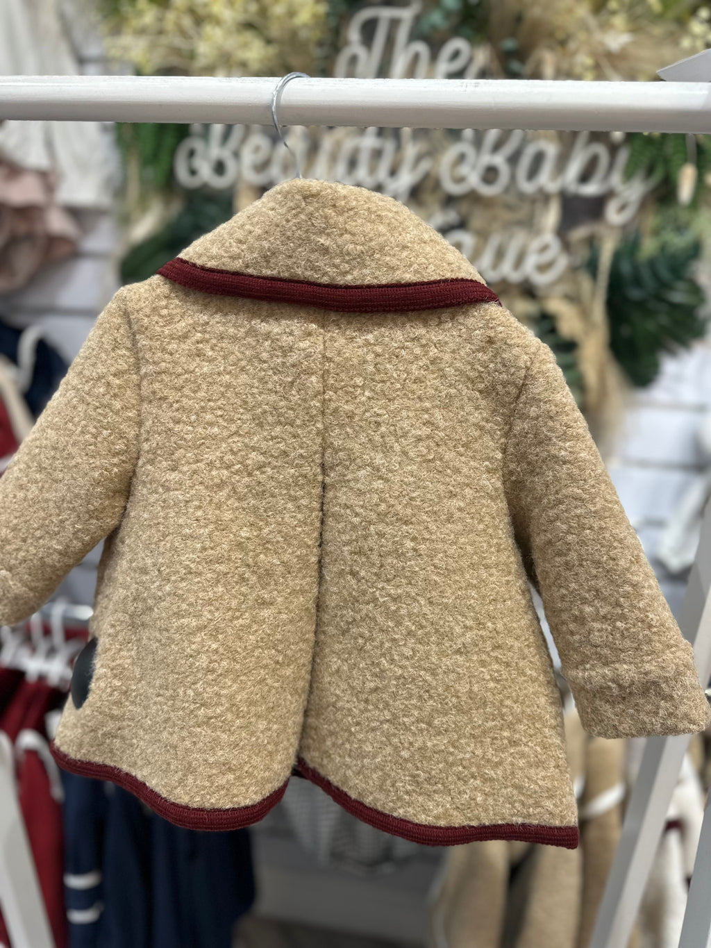 Be Chic boys beige & red boucle coat