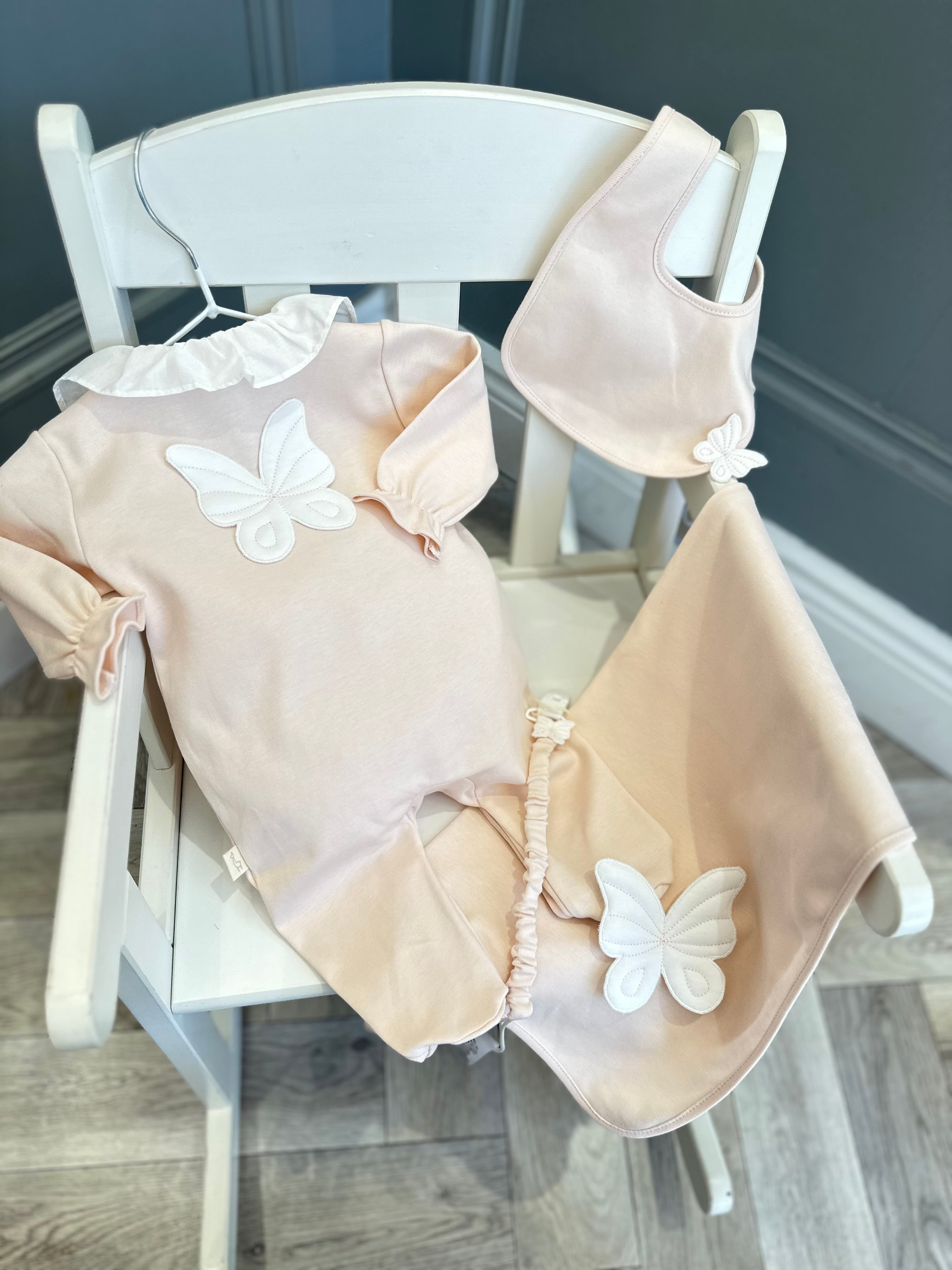 Baby Gi peach butterfly babygrow