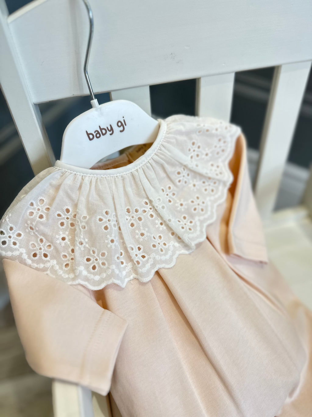 Baby Gi peach frill babygrow