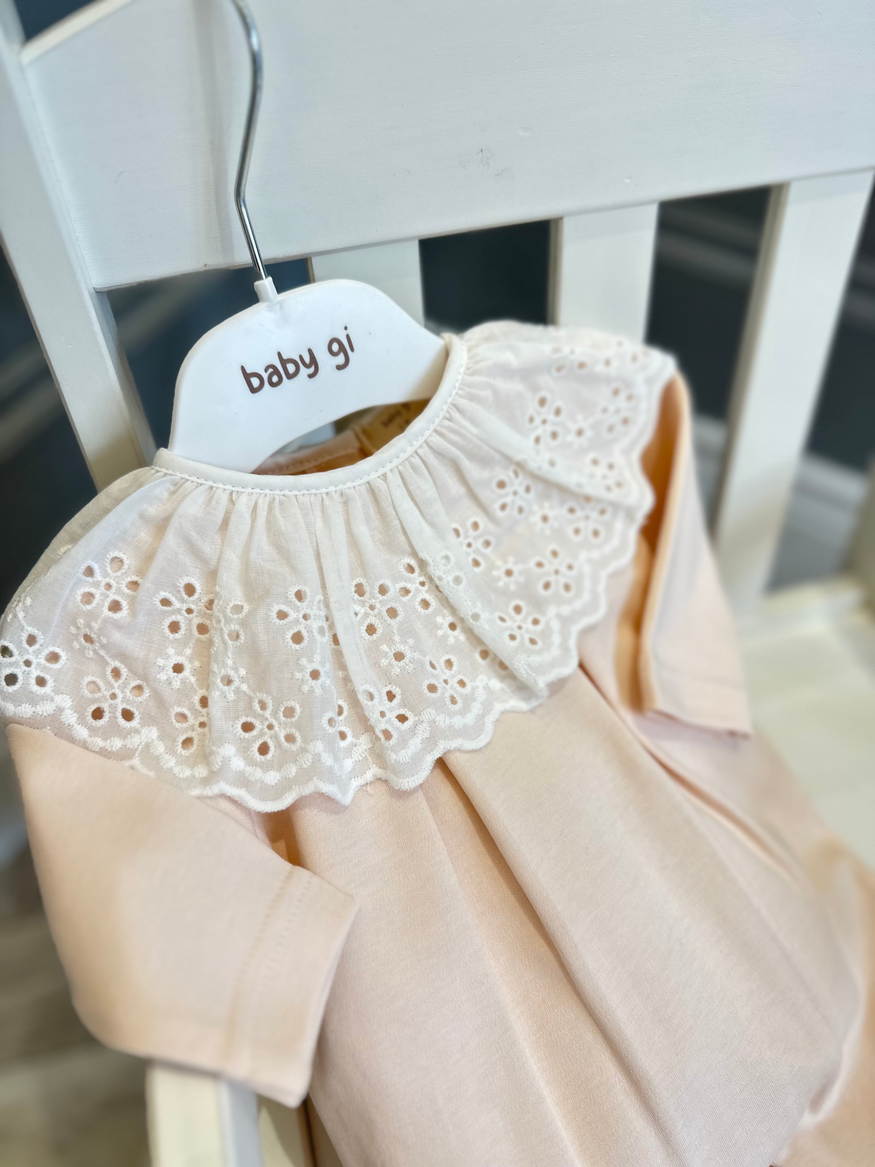 Baby Gi peach frill babygrow